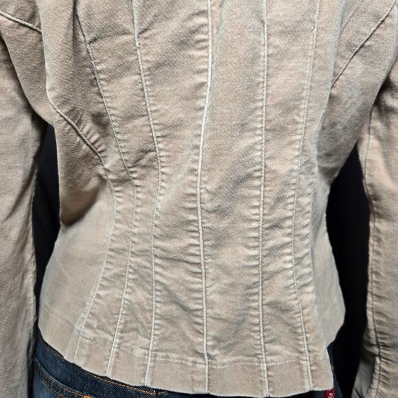 Y2K FANG Beige Velour Fitted Blazer Jacket Size L Office Siren 2000s Fall Autumn - Picture 9 of 10